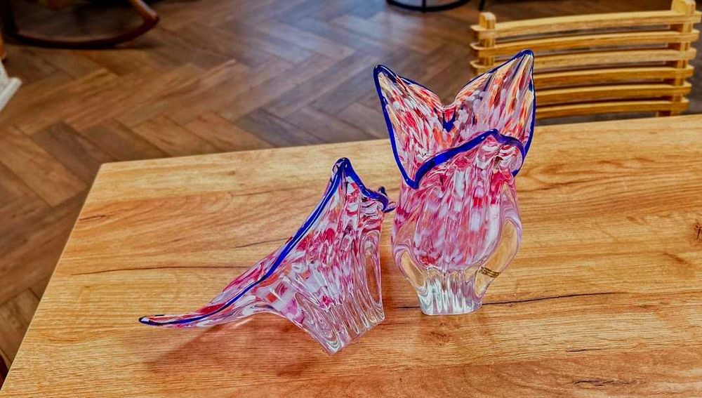 Efektowny zestaw czeskiego szkła wazon patera Egermann