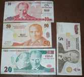 Turcja 5, 10, 20, 50 lira turecka - zestaw 4 szt.