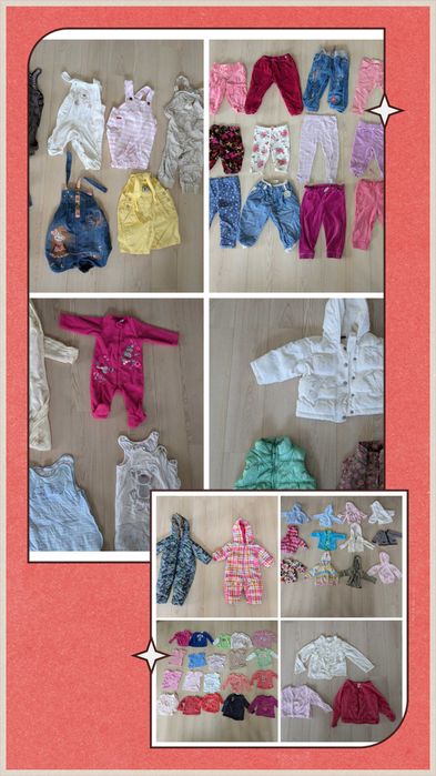 Zestaw ubrań dla dzieci 60 - 92 sukienki, bluzki, kurtki, spodnie itd.