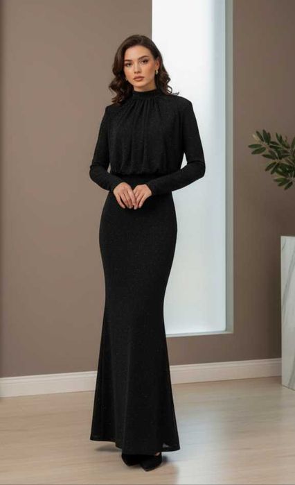 Brokatowa elastyczna syrenka sukienka wieczorowa maxi luźna góra s 36