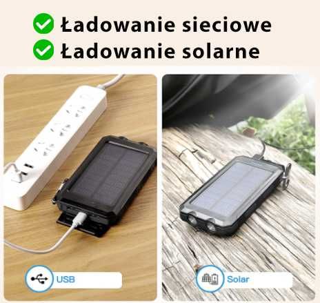 PANCERNY Solarny POWERBANK 20000mAh 2x USB latarka + kompas