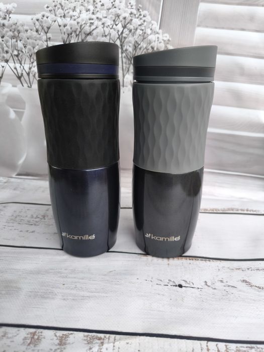 Термокружка Kamille Сірий 500ml. з нержавіючої сталі з TPR вставкою KM