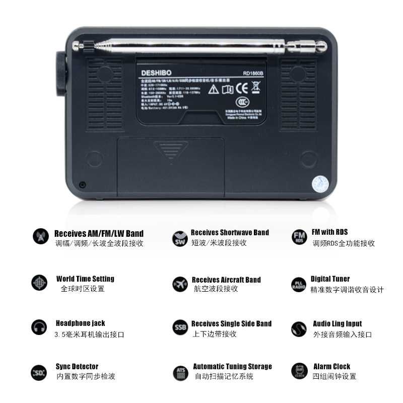 Радіоприймач Deshibo RD1860B + акумулятори Panasonic Eneloop Pro