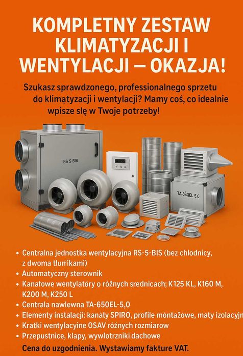 Kompletny zestaw klimatyzacji i wentylacji – okazja! Używany, sprawny