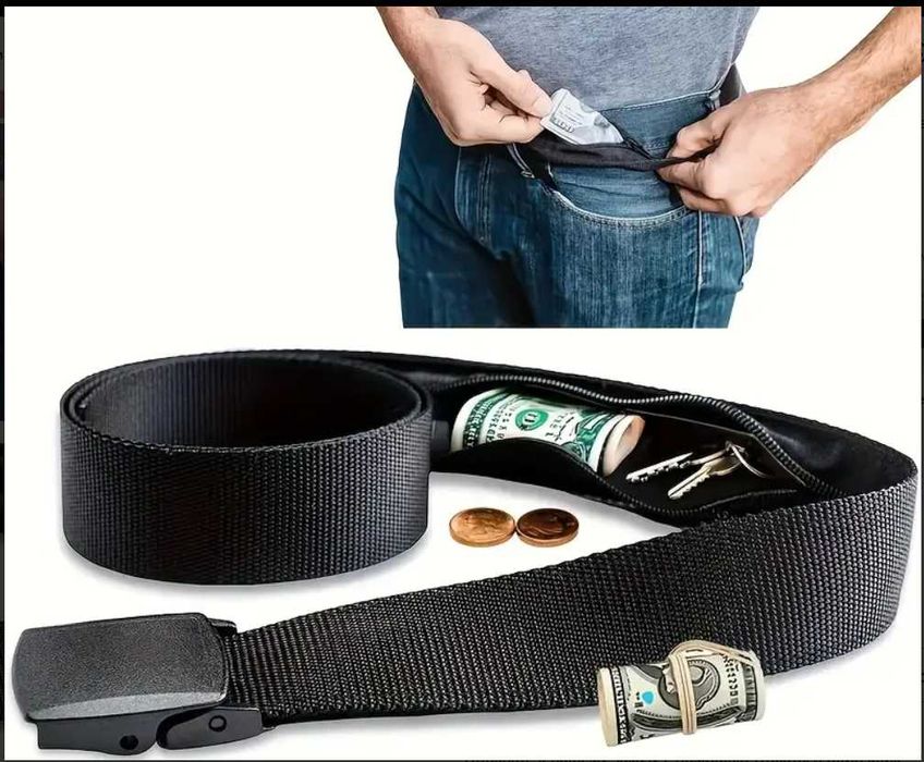 Ремень на пояс с потайным карманом для денег и ценных вещей!