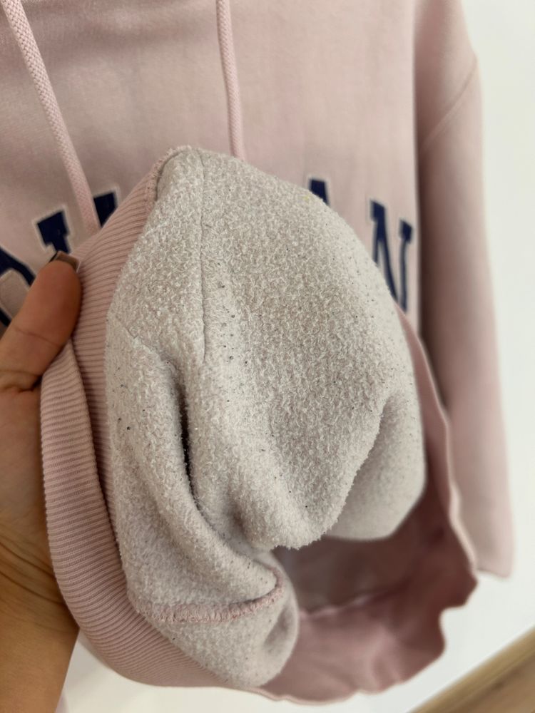 Bluza różowa pudrowy róż gruba z kapturem kangur bawełna bawełniana