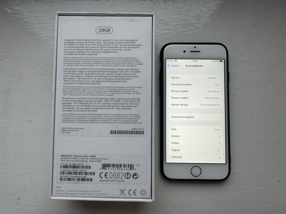 Iphone 6s 128GB 100% kondycja baterii, kolor silver