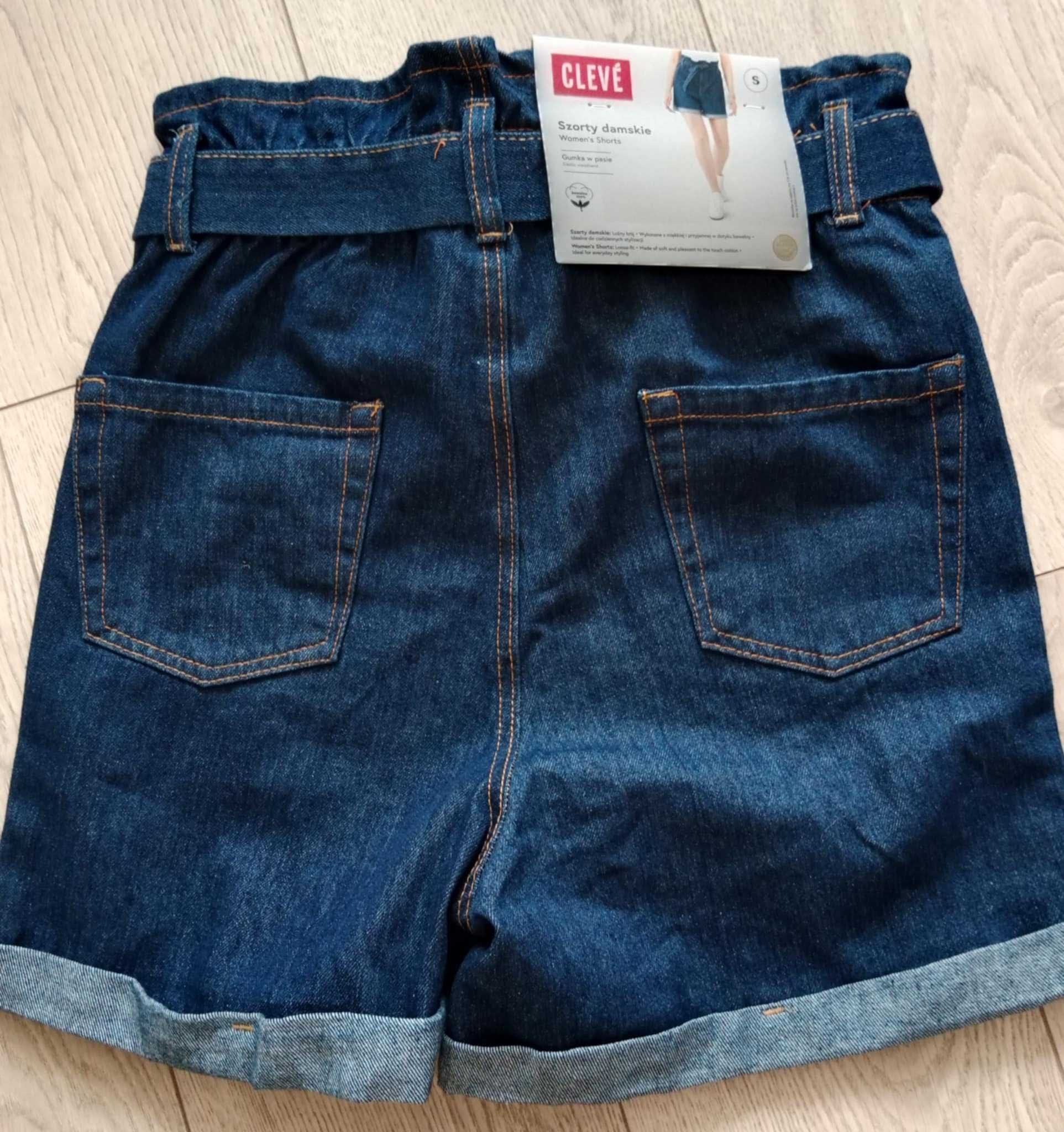 Nowe spodenki Jeansowe S z wysokim stanem i paskiem