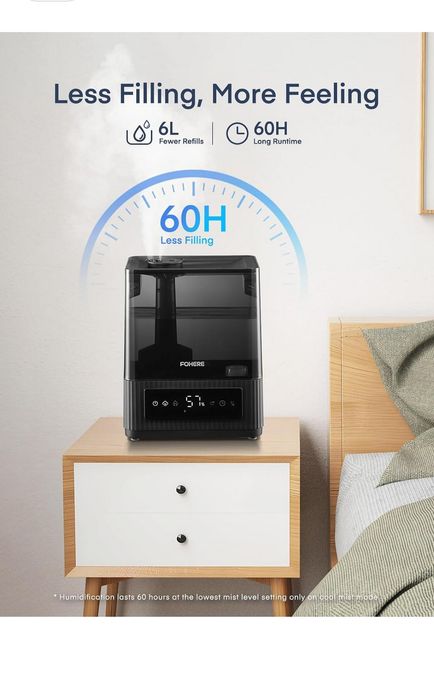 FOHERE Nawilżacz Powietrza 6L Inteligentny Ciepła Chłodna Mgiełka