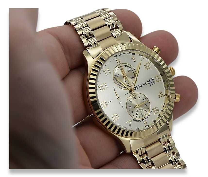 Złoty zegarek z bransoletą męski 14k 585 Geneve mw007y&mbw012yo Poznań