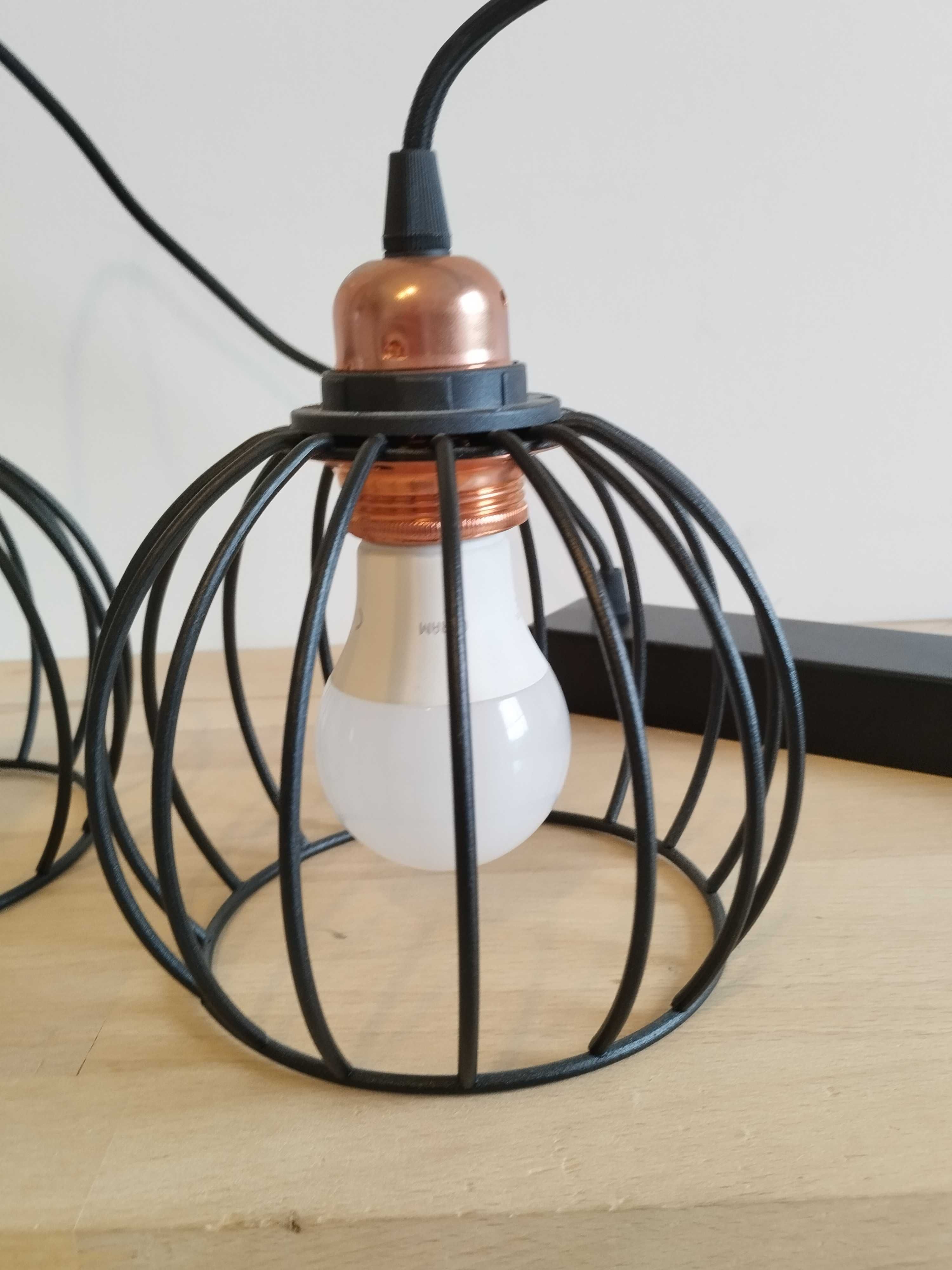 Lampa sufitowa wisząca loft metal czarny-miedź na 2 żarówki