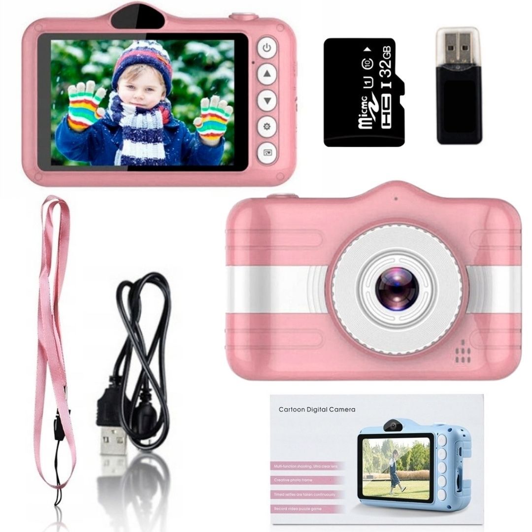 Aparat Kamera Dla Dzieci 40 Mpx Zabawka Gry + Karta 32Gb - Różowy