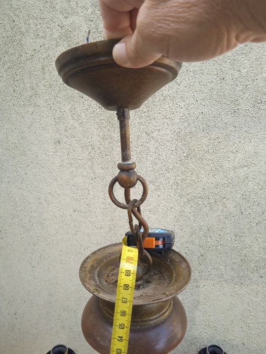 Candeeiro lustre em latão e madeira vintage