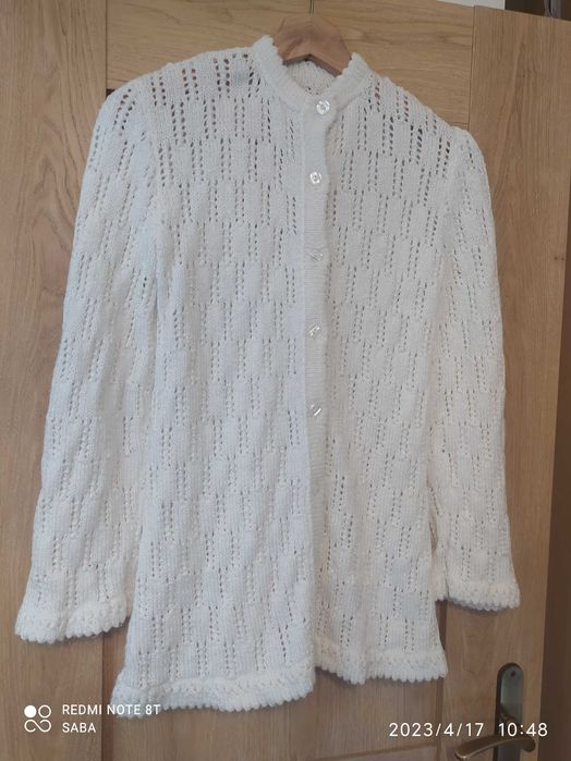 Sweter komunia ręcznie robiony rozpinany 134 140