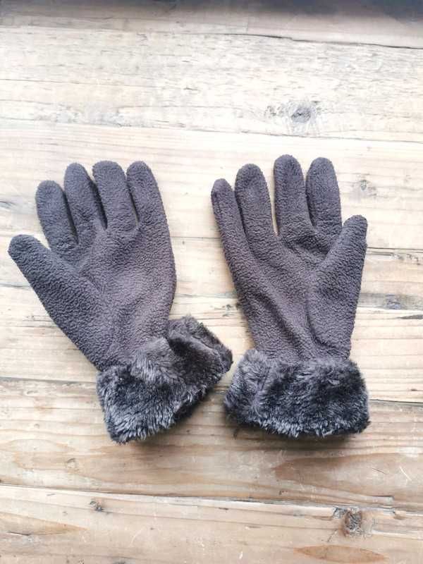 Rękawiczki brązowe polarowe z korzuszkiem