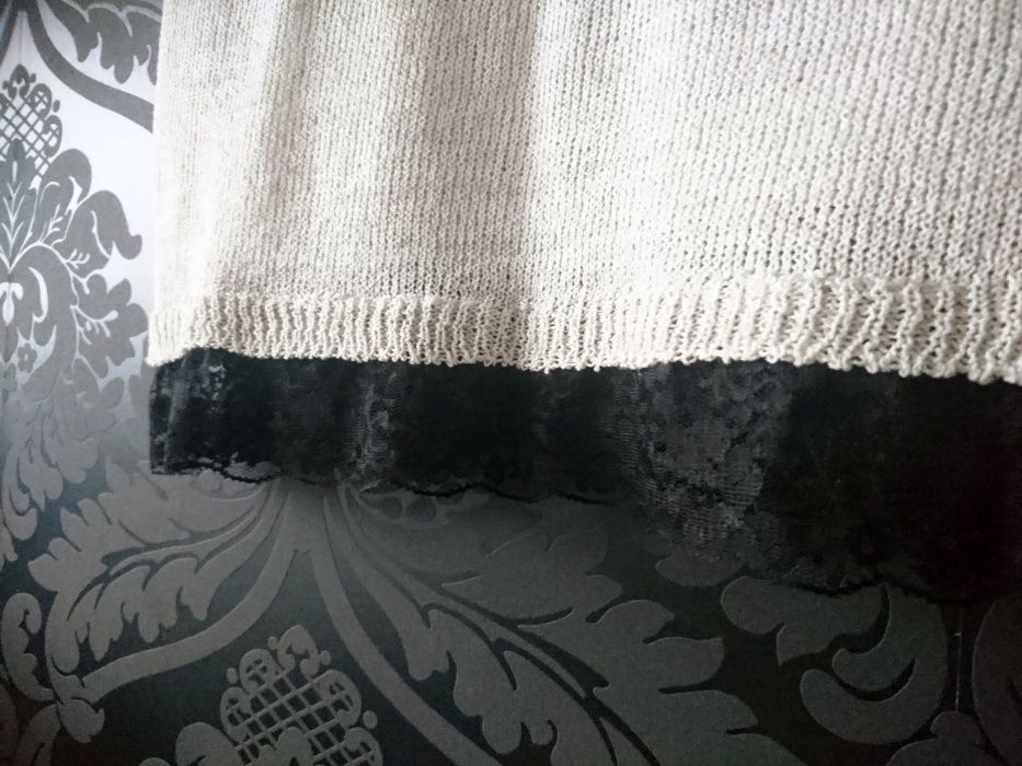 Sweter lekki cienki koronka wiosna M łódka beż