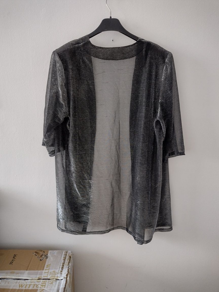 Czarna narzutka kimono bolerko srebrna błyszcząca nitka vintage m 38 o