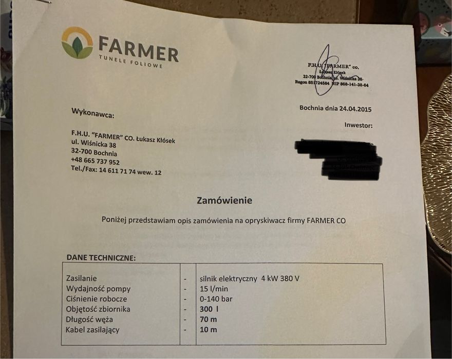 opryskiwacz wysokociśnieniowy elektryczny farmer hydrojet 140 szklarni