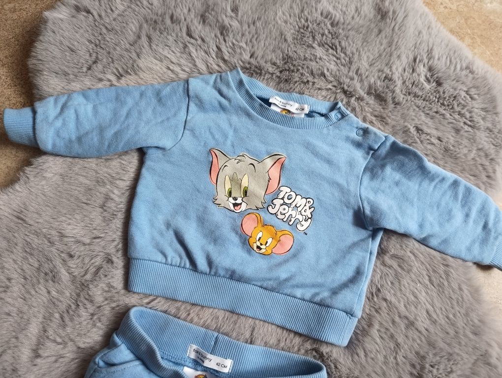 Komplet niemowlęcy 62 błękitny tom i Jerry kot mysz z bajki dla chłopc