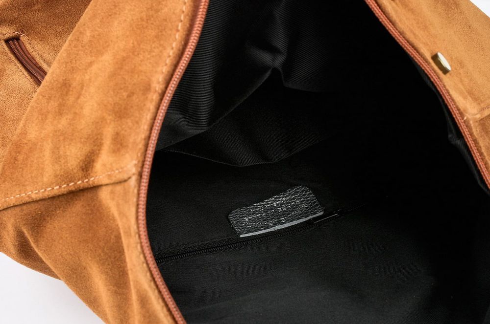 VERA PELLE plecak damski zamszowy elegancki z ćwiekami V409 camel