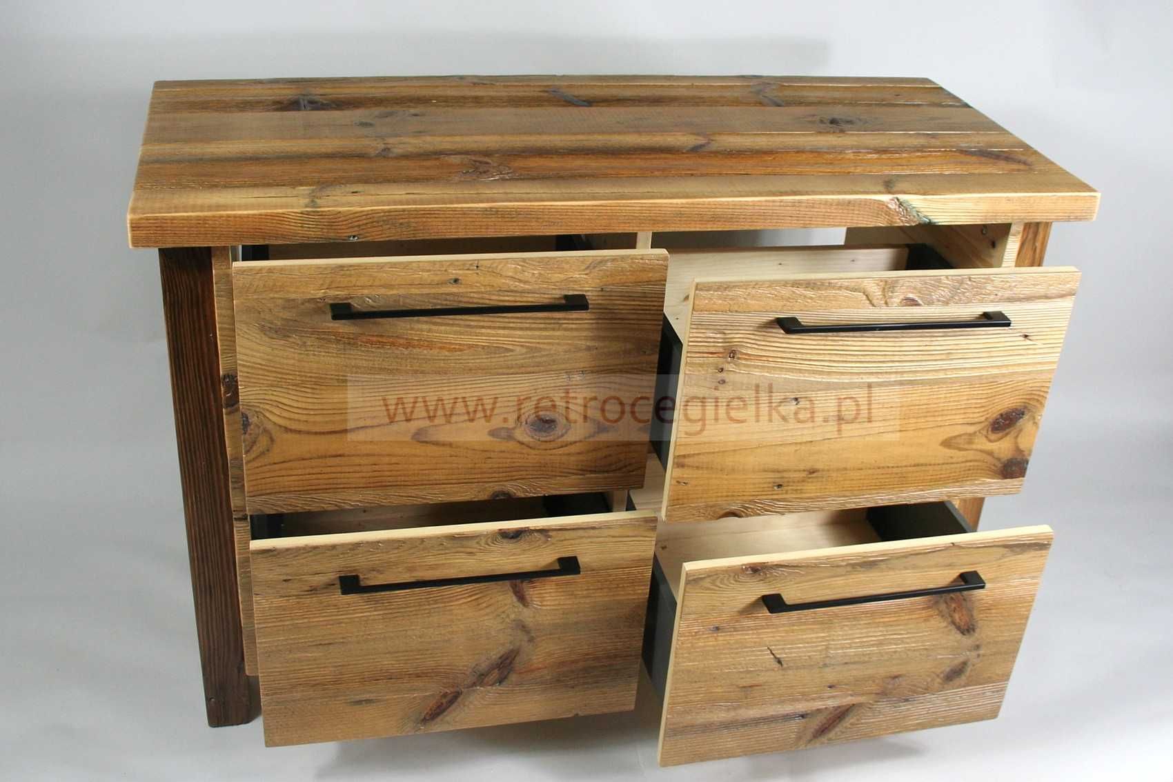 Szafka łazienkowa stojąca, komoda, stare drewno, cztery szuflady