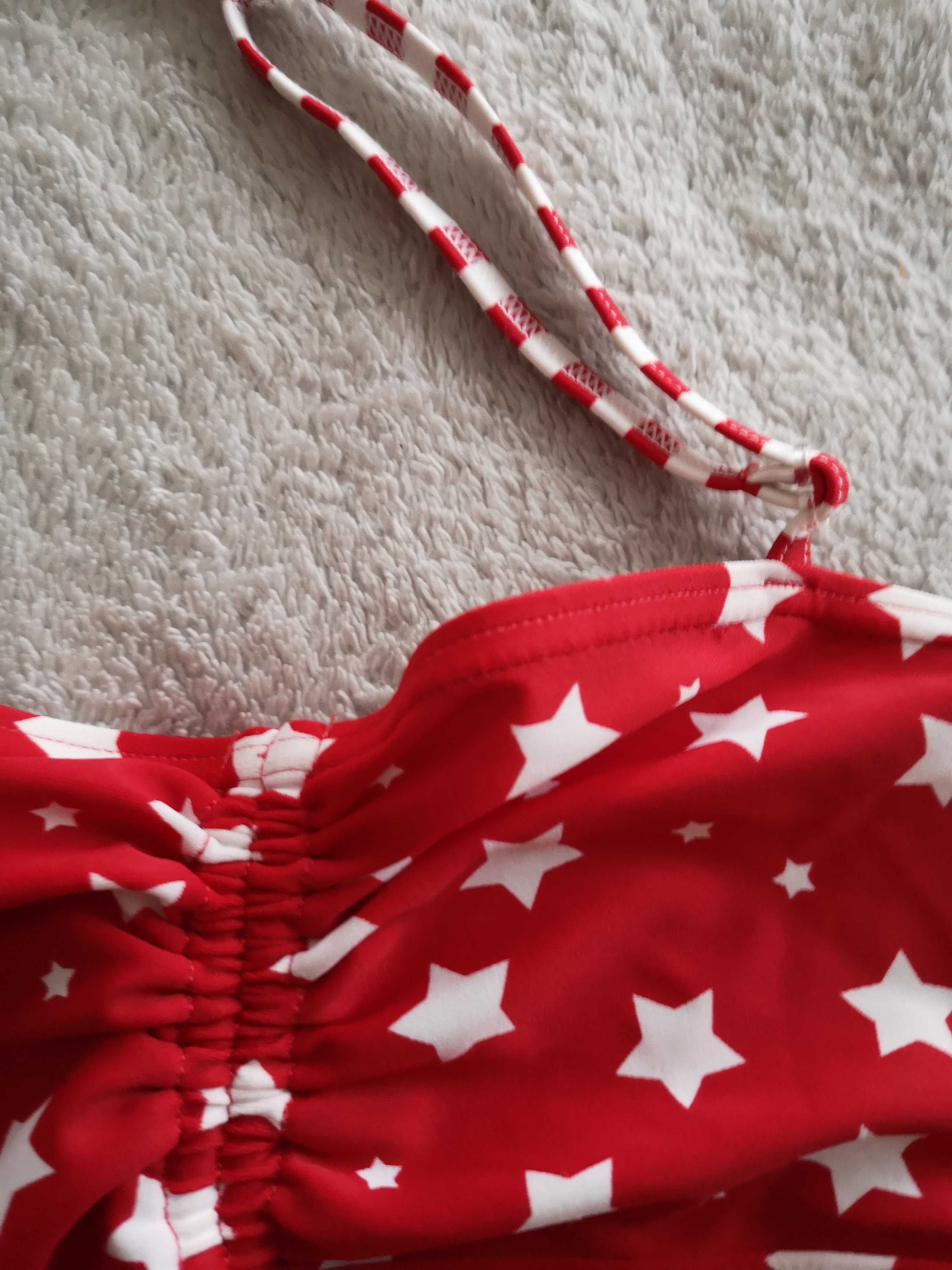 Nowy czerwony top kąpielowy bluzka w gwiazdki gwiazdy paski 146 - 152
