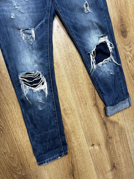 Ogrodniczki jeansowe M długie z dziurami ala ciążowe