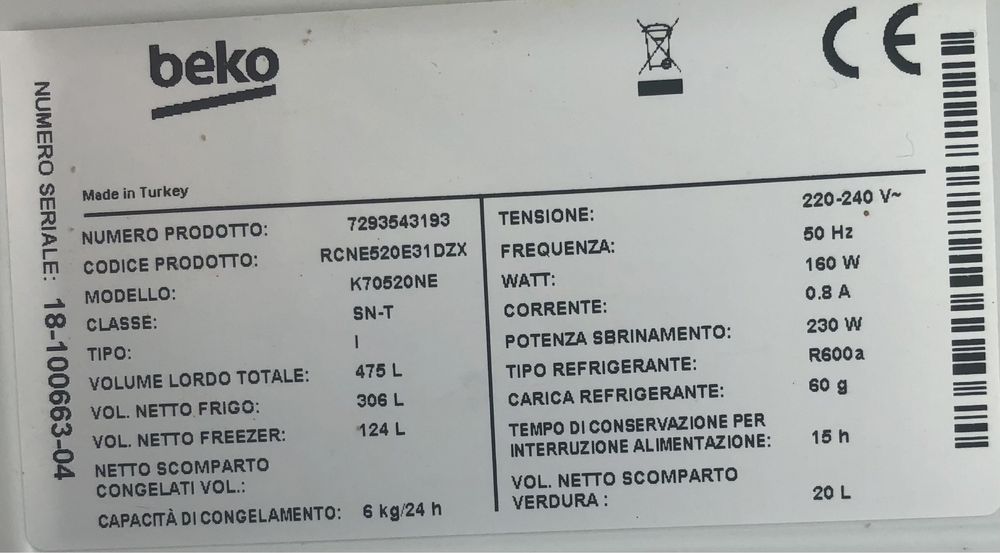 Frigirifico Combinado Beko / Para peças