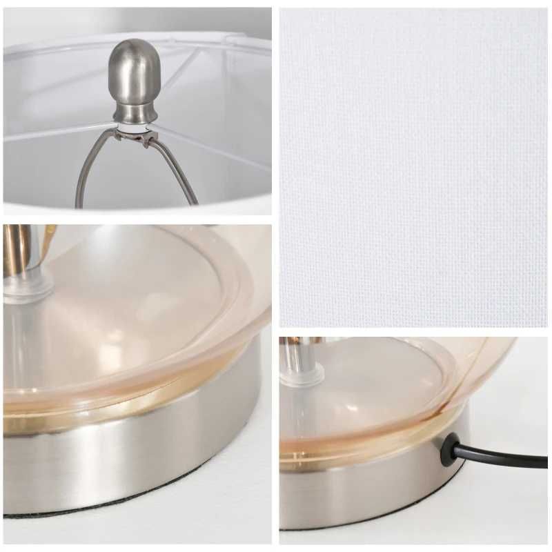 2 Candeeiros de Mesa com Vidro e Tela de Linho Branco