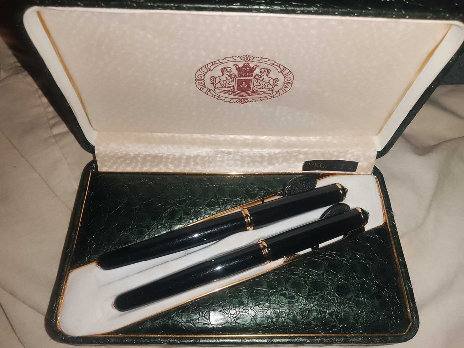 Набор ручек EUGENE STATIONERY, позолота 22kgp, крокодил кожа футляр