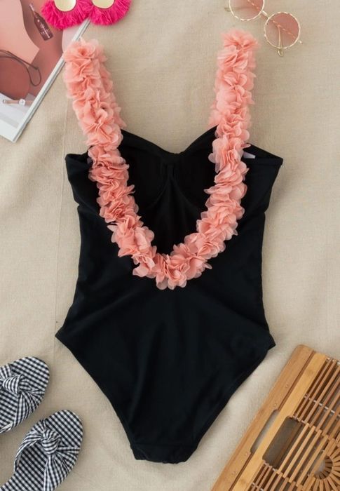 Fato de banho com rebordo floral