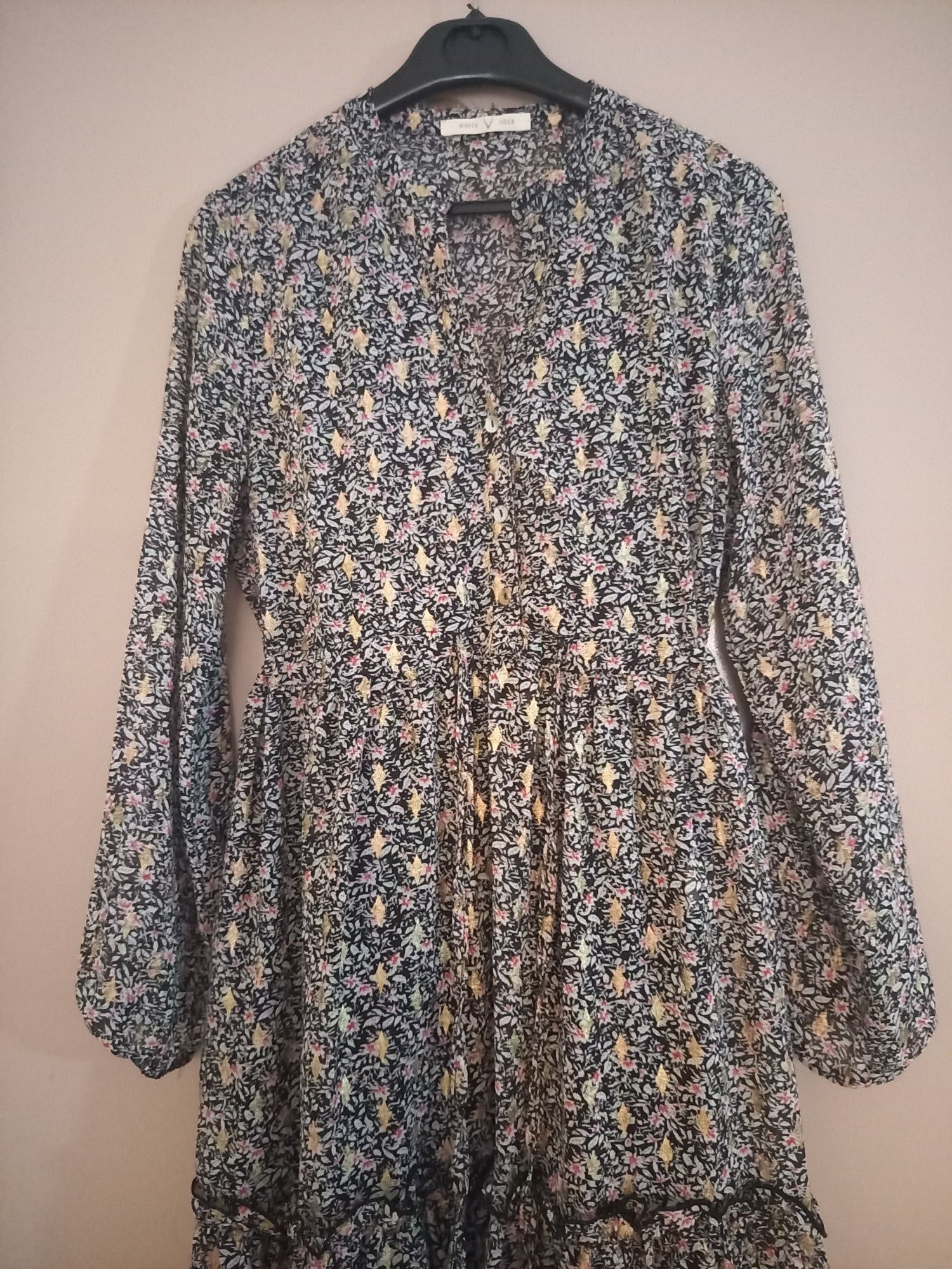 Vestido comprido estampado, White Deer, tamanho único