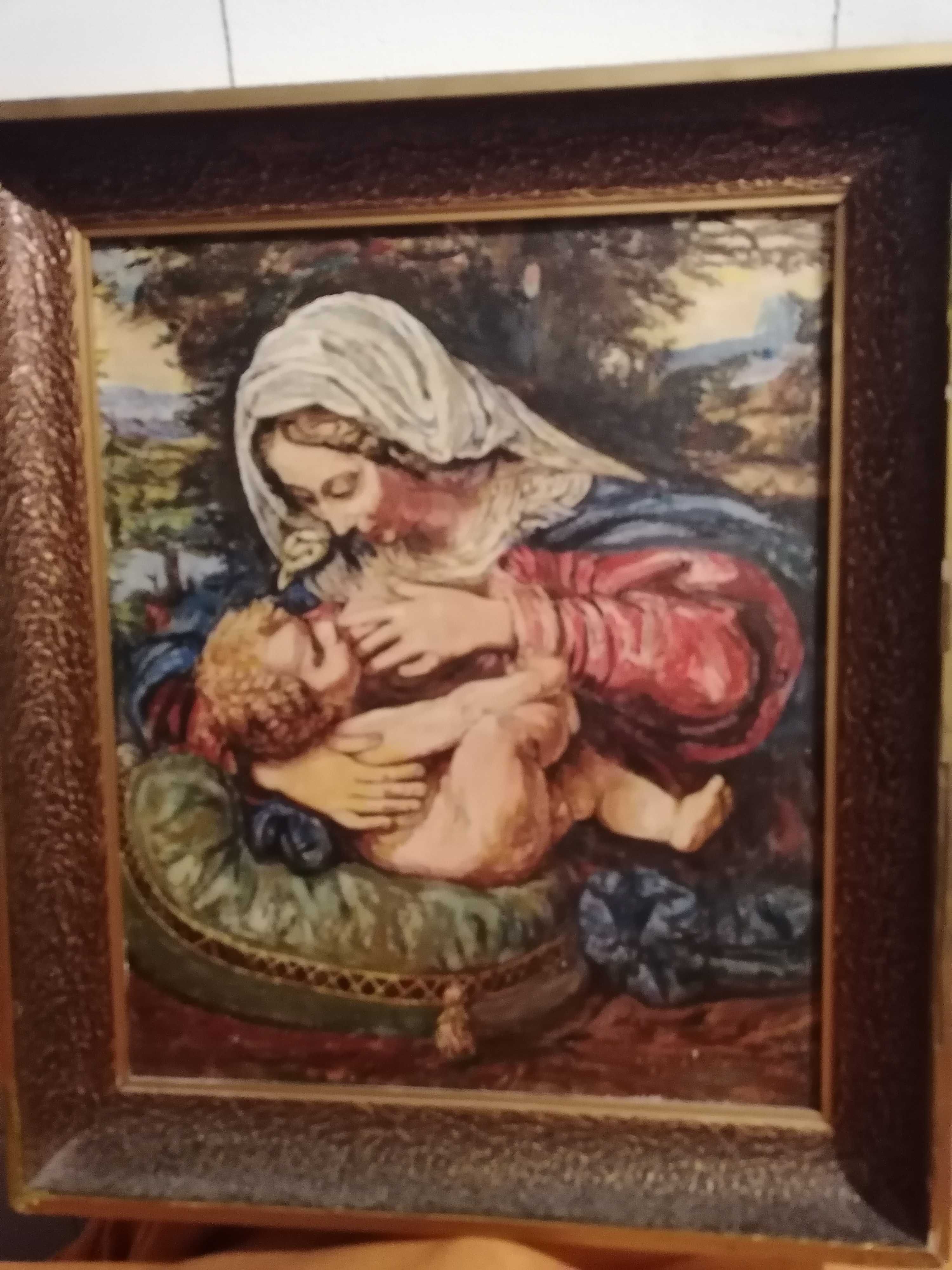 obraz olejny "Matka karmiąca dzieciątko" w ramach