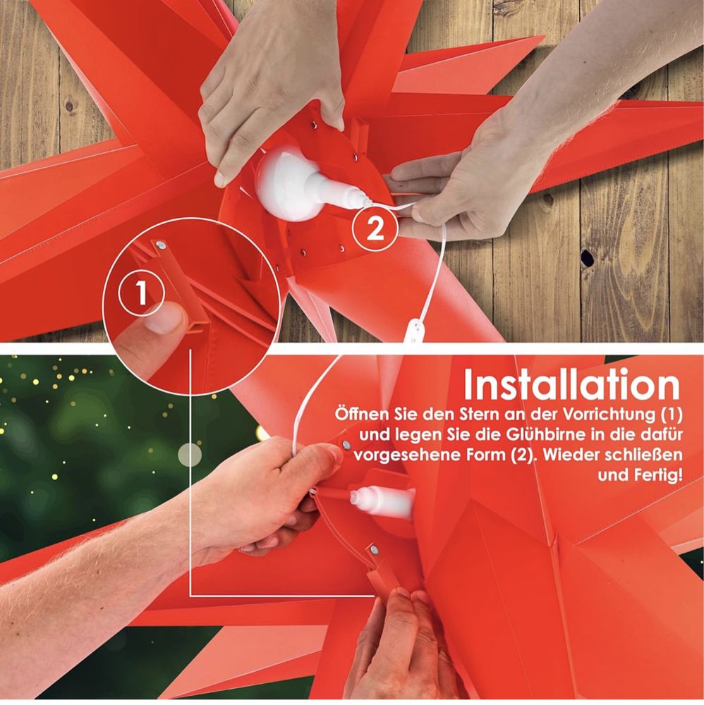KESSER® Podświetlana gwiazda 3D 35 cm, gwiazda bożonarodzeniowa LED