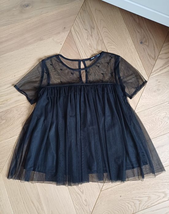 Bluzka czarna sinsay szyfonowa z perełkami XS