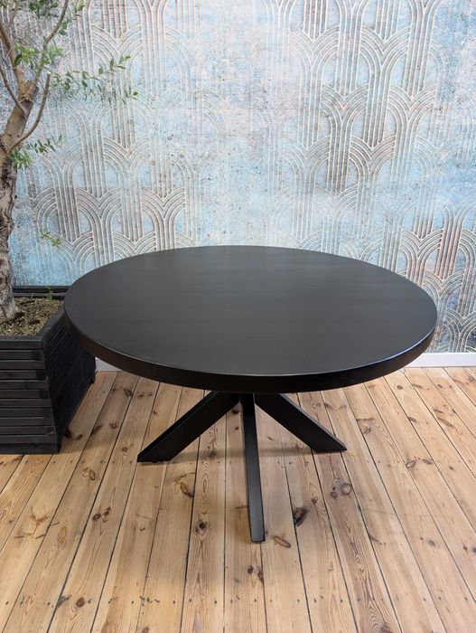 Stół do jadalni z drewna mango okrągły 130 cm czarny LIKWIDACJA SKLEPU