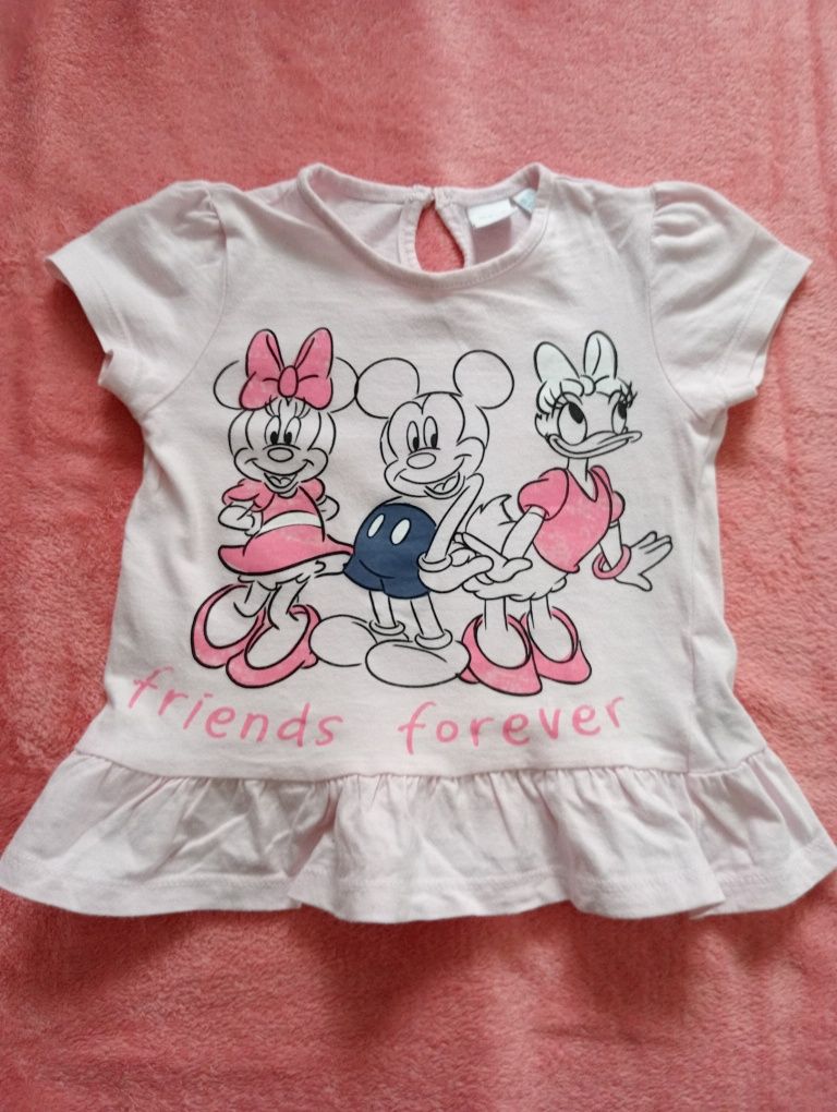 Bluzeczka, koszulka, T-shirt, krótki rękaw, różowa, Disney Baby, r. 92