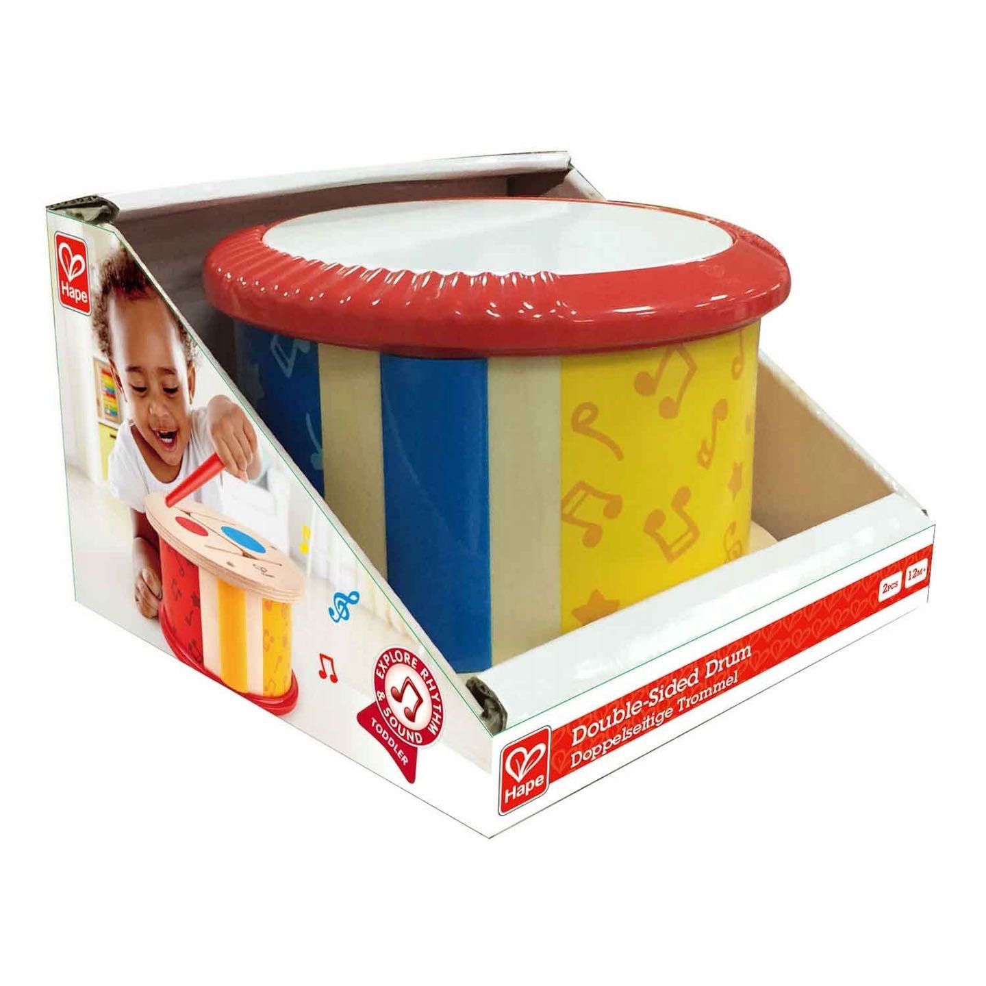Hape Dwustronny Bębenek, bębenek dla dzieci, instrumenty do zabawy