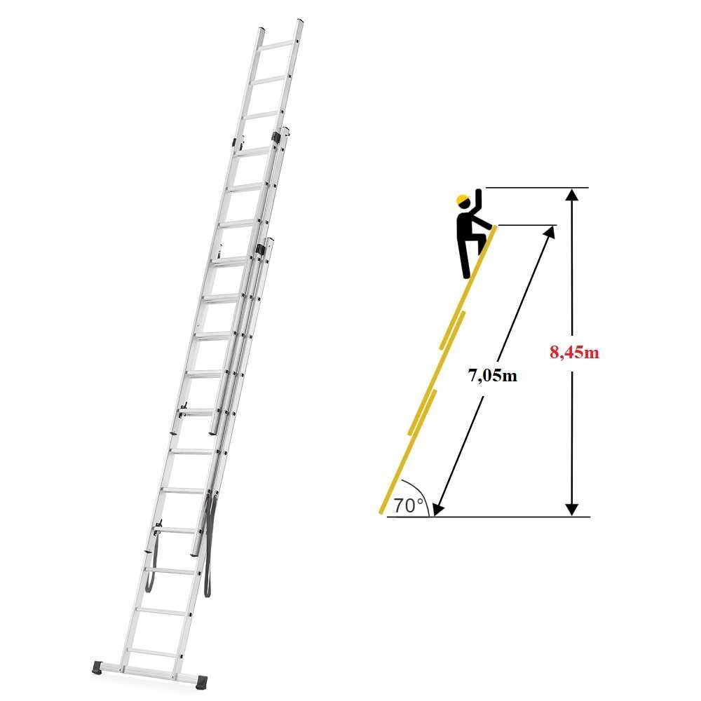 Drabina 3x11 HEco PROFESSIONAL o zasięgu roboczym max. do 8,45 m