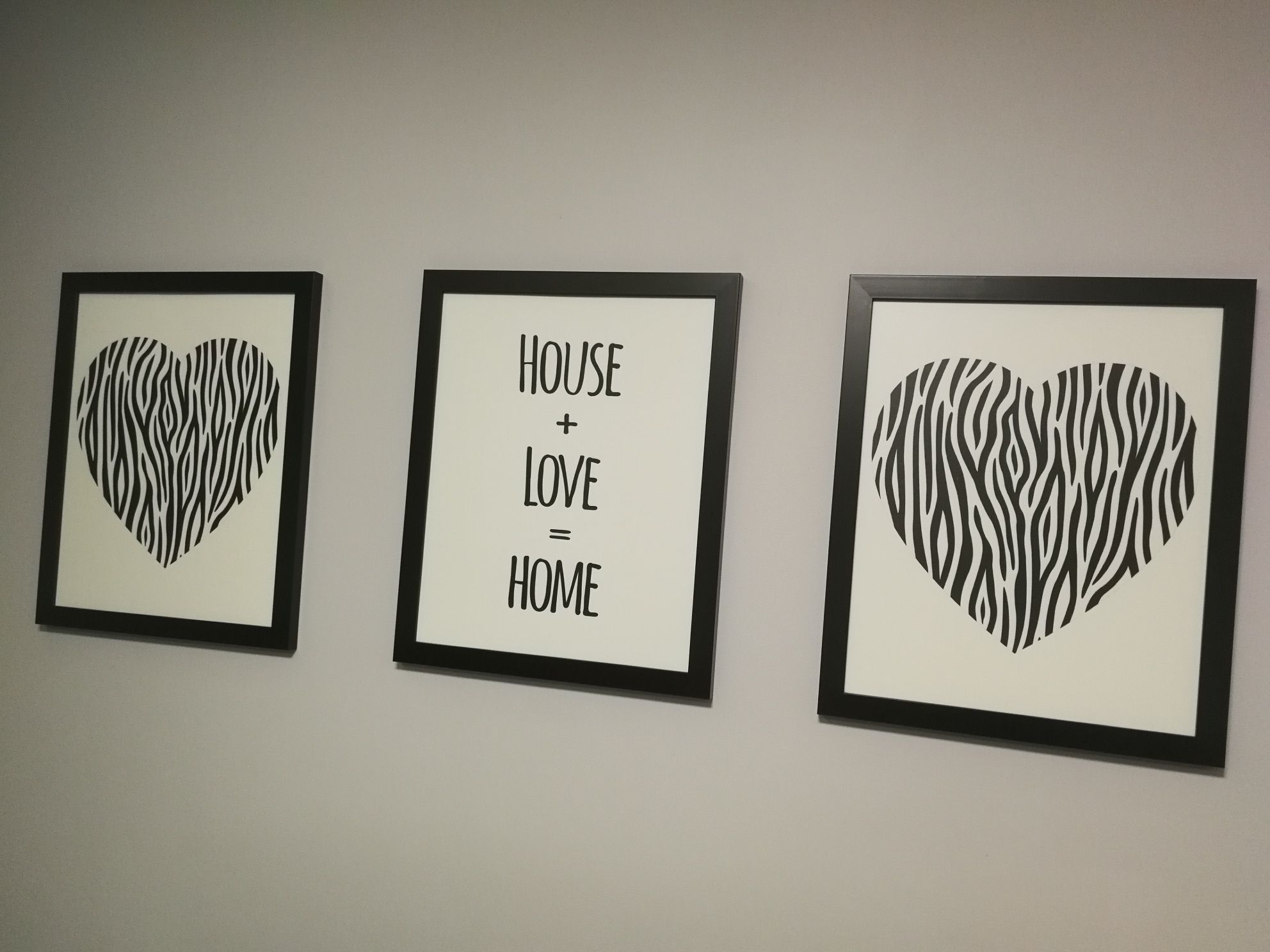 Obraz typograficzny 3 szt serce zebra house home love