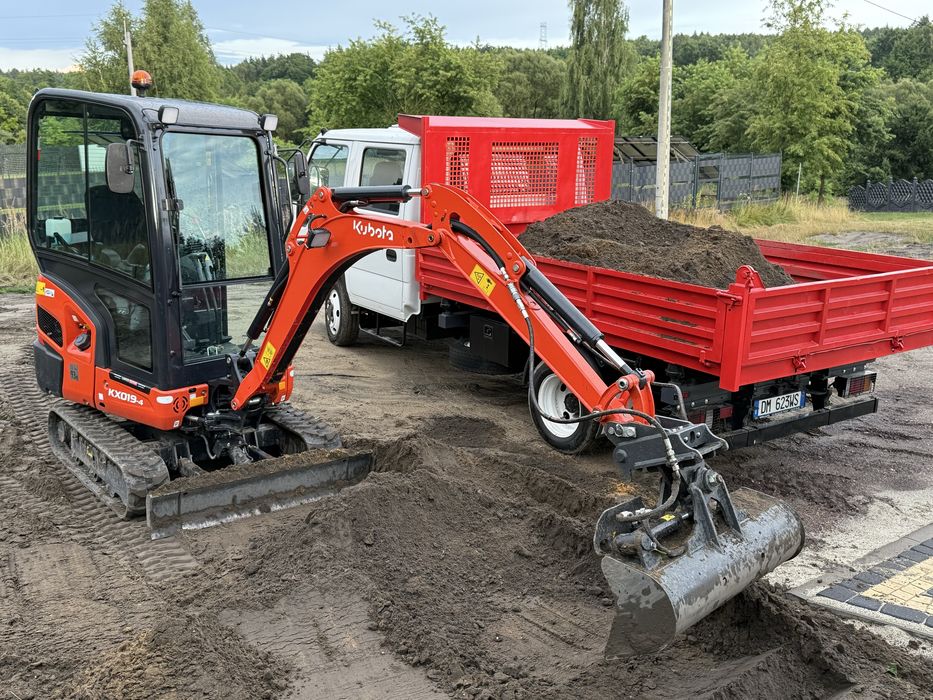 Wynajem mini koparki kubota bobcat przyczepka laweta
