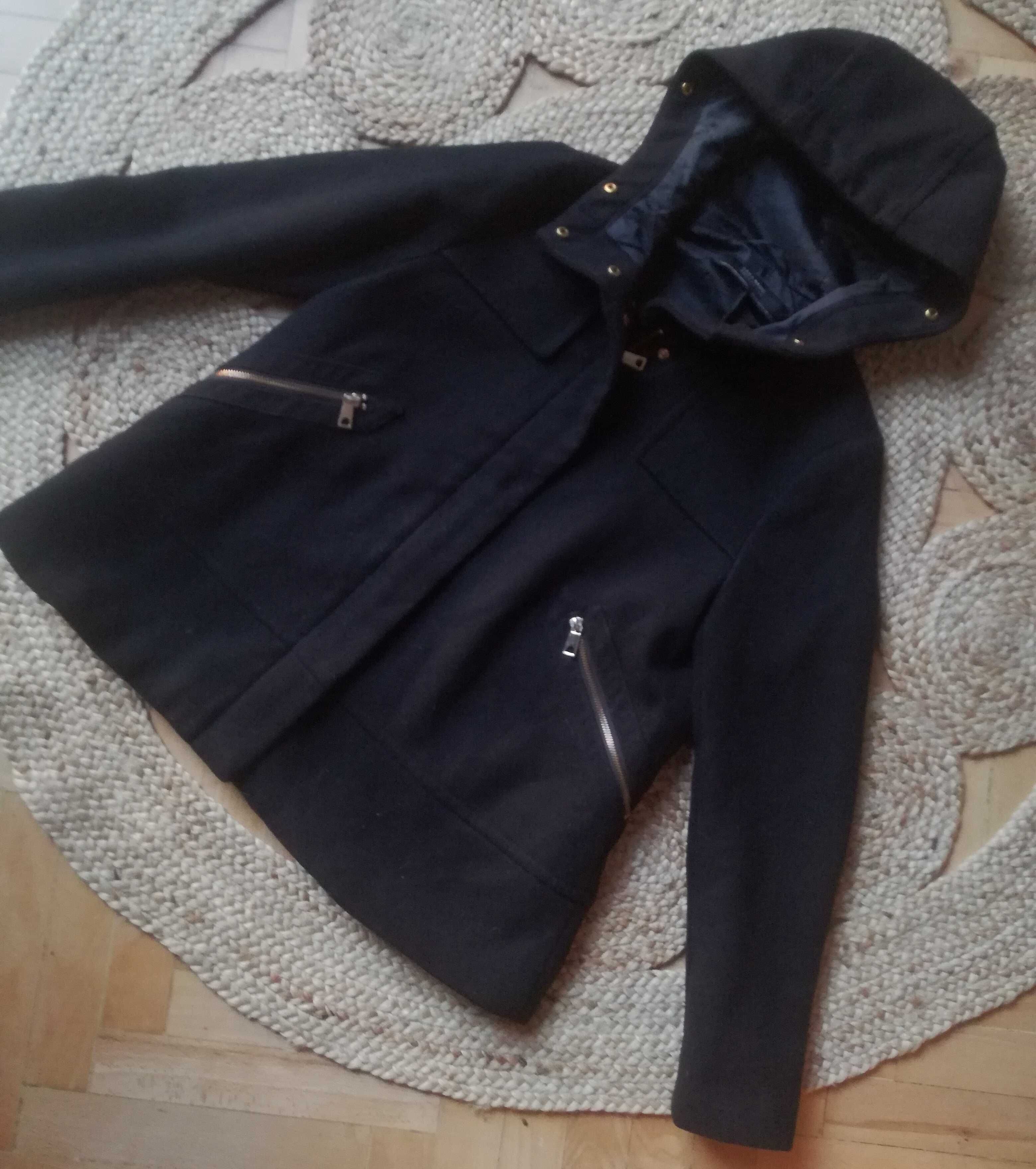 38 Zara Czarna damska kurtka Płaszczyk z kapturem rozmiar M