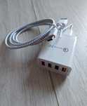 Biała ładowarka + kabel USB, typ C, szybkie ładowanie, długość 1m