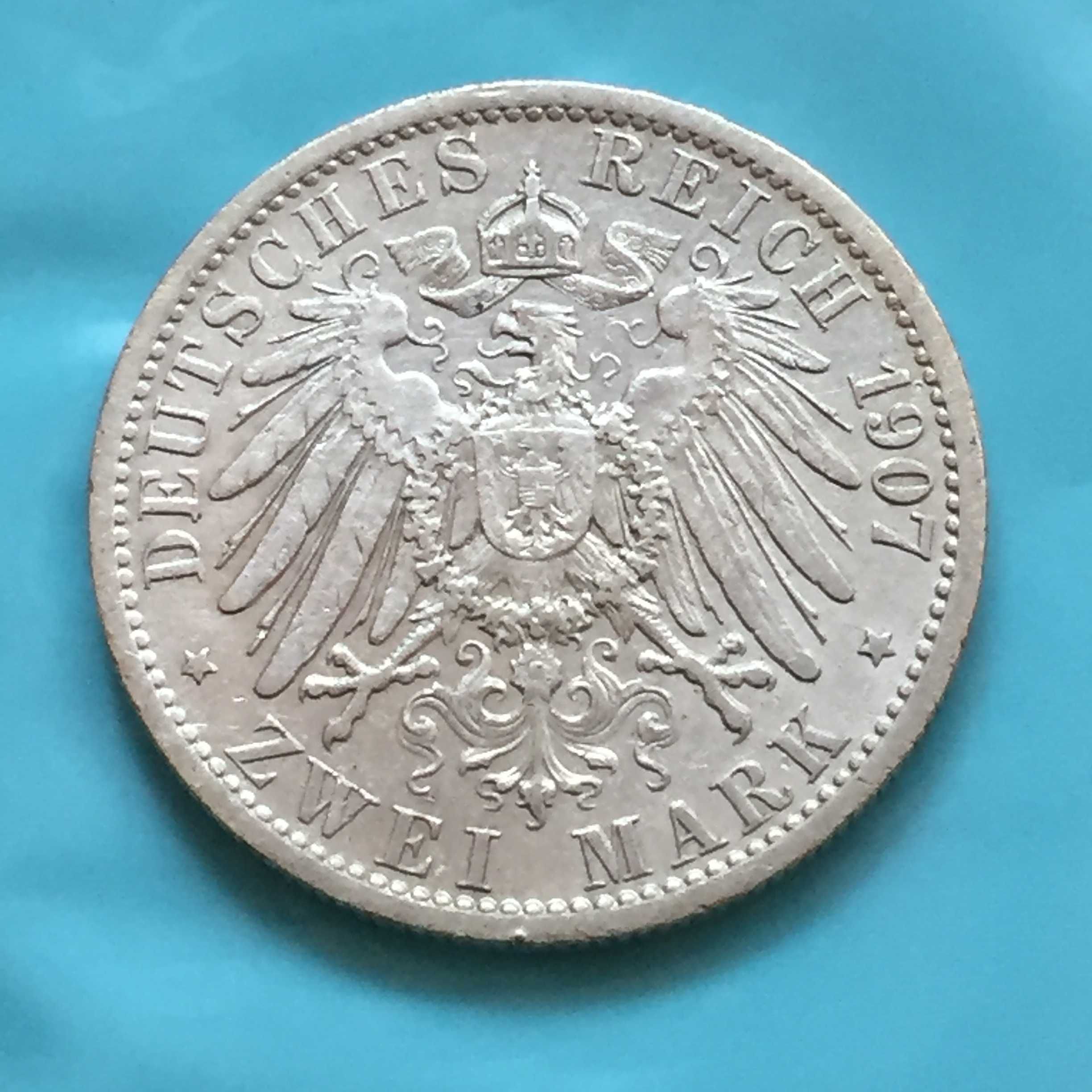 Alemanha (PRUSSIA) 2 Mark 1907-A, prata