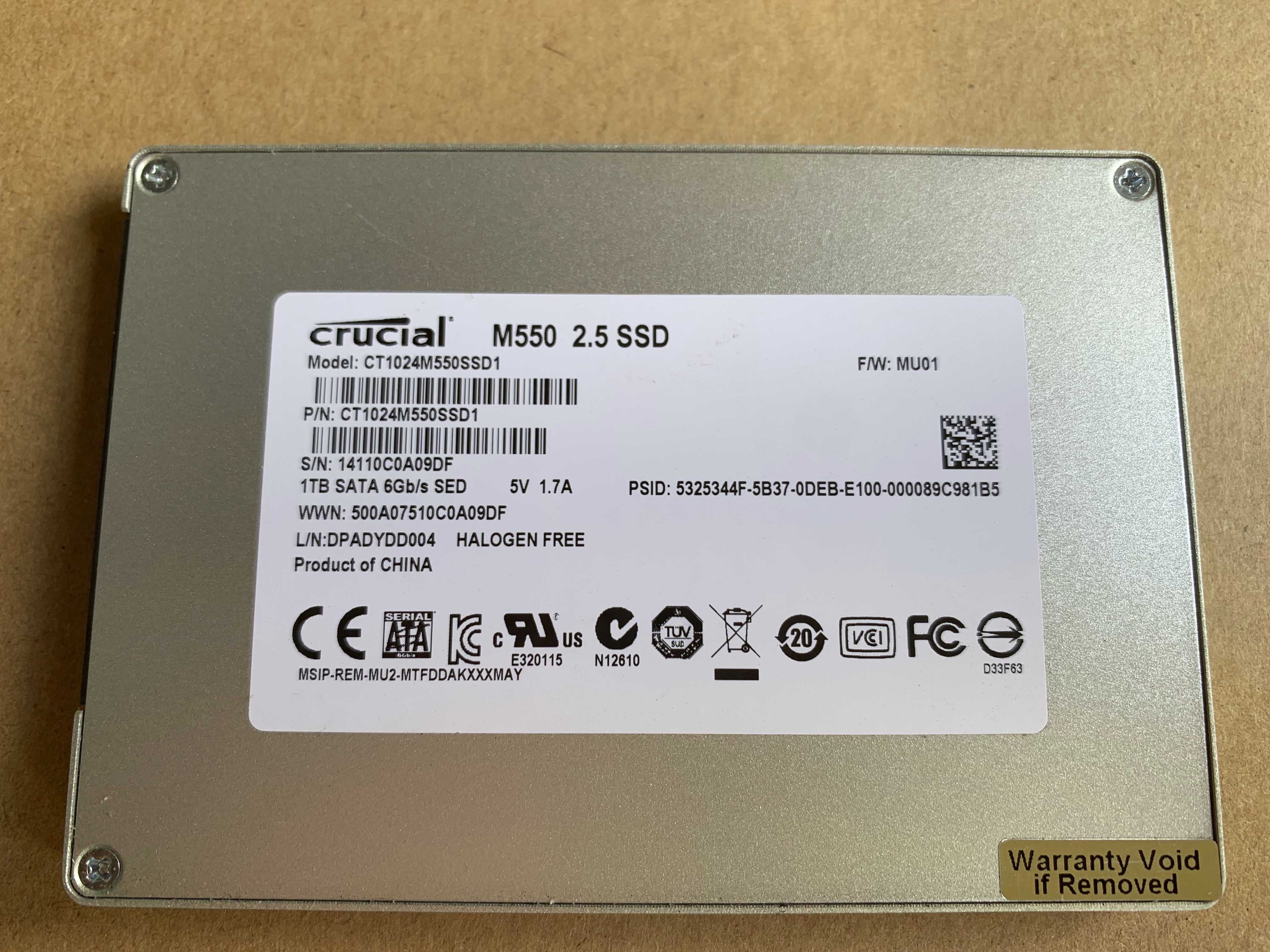 SSD накопитель CRUCIAL M550 1TB, 256Gb MLC 2.5" SATAIII CT1024M550SSD1