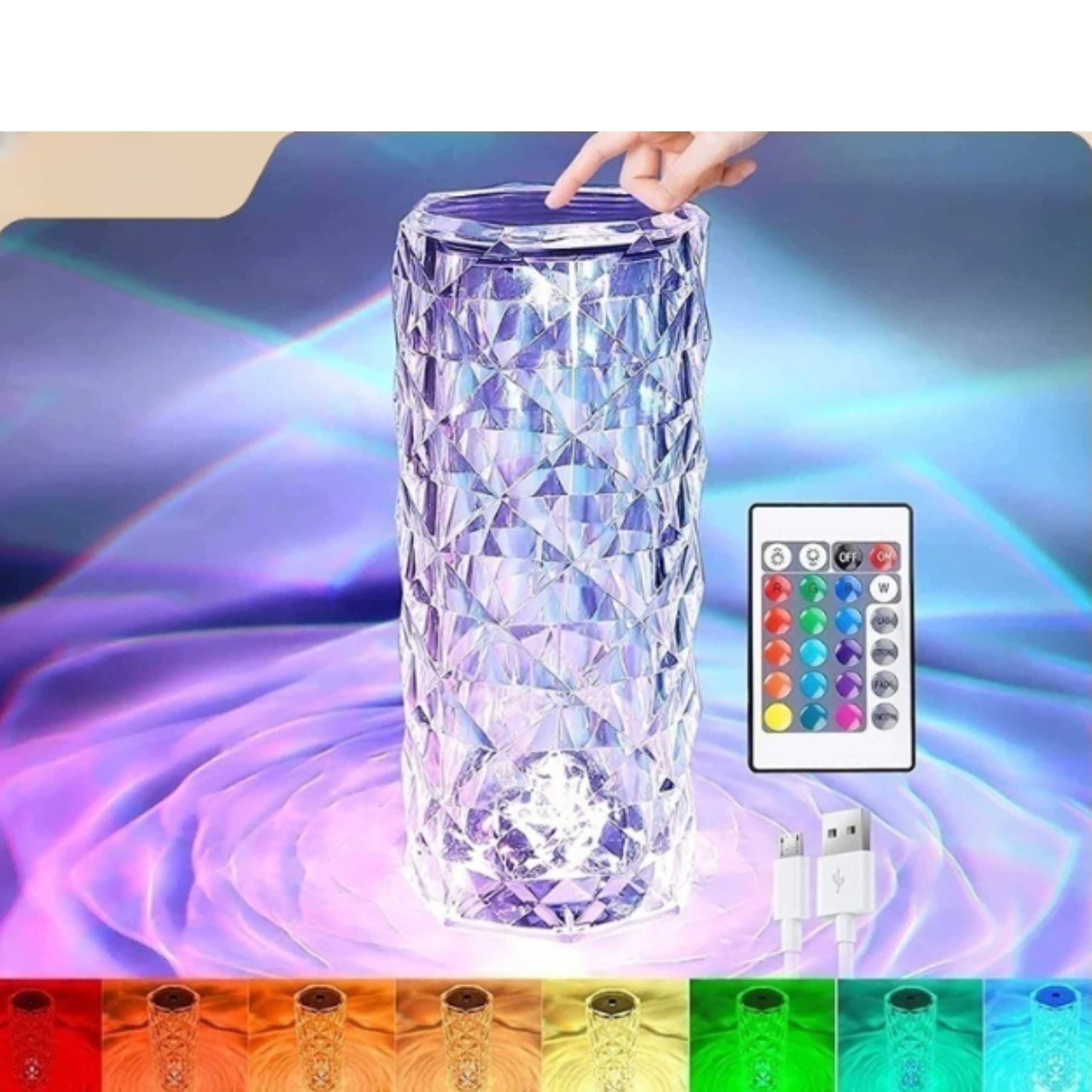 Kryształowa Lampka Nocna DIAMENTOWA Róża Lampa LED Dotykowa + PILOT