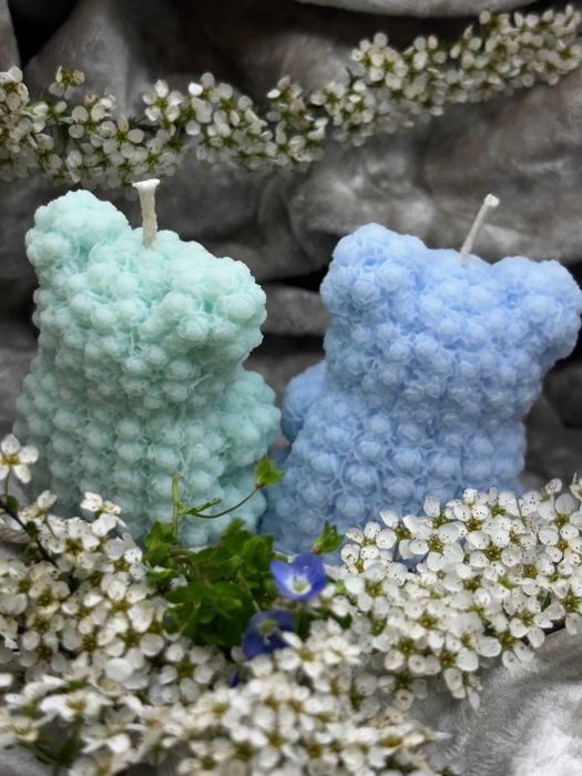 Zestaw pięknych świec świeczek dwa misie z kokardką i serduszkiem