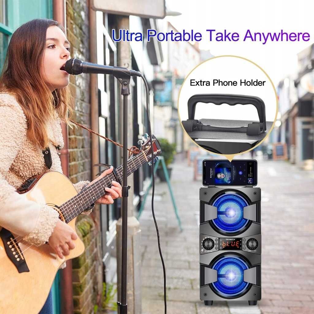 TENMIYA A20 – głośnik Bluetooth z mikrofonem, LED i radiem FM 60W