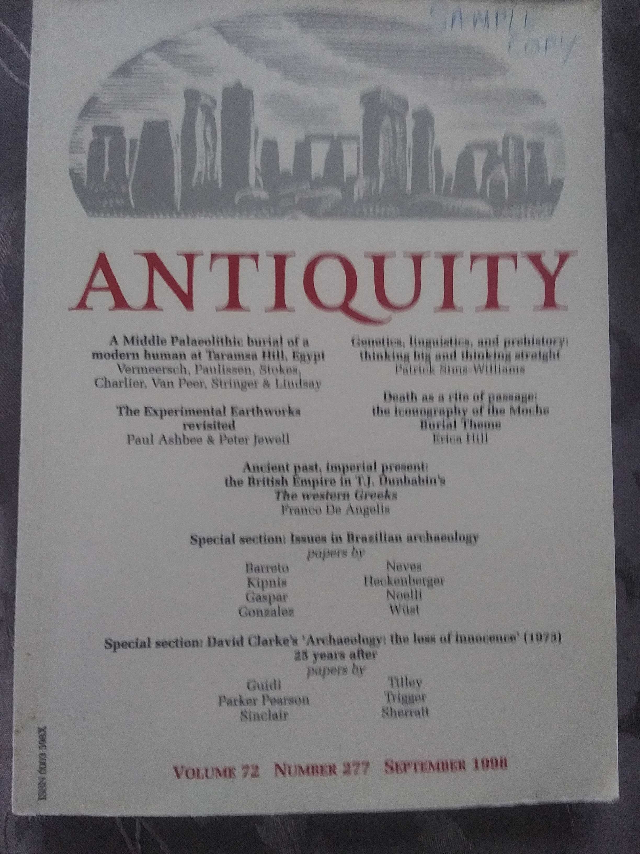 Czasopismo ANTIQUITY vol. 27 NR 277 wrzesien 1998 archeologia historia