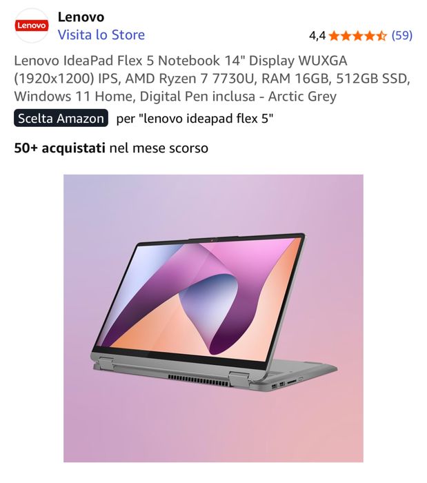 Lenovo IdeaPad Flex 5 Notebook 14 Display ram16gb 512ssd